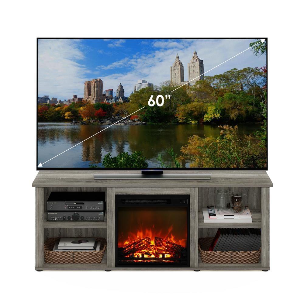 Furinno Montale 60 Inch TV Stand with Fireplace, French Oak Grey
