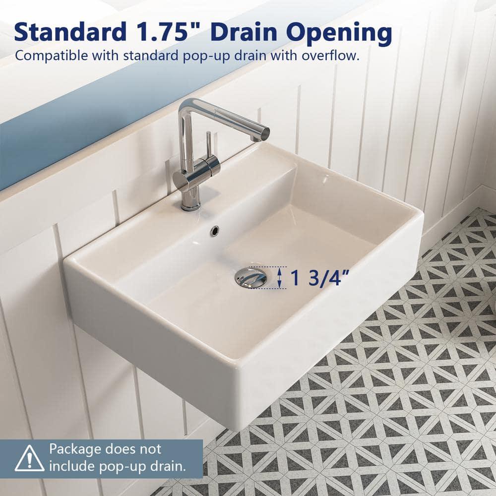 23'' x 18'' White Rectangular Vitreous China Wall Mount Bathroom Sink with Overflow