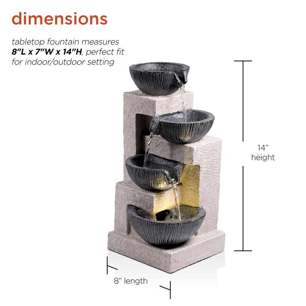 14" Resin Cascading Bowl Tabletop Fountain with LED Lights Gray - Alpine Corporation: Indoor/Outdoor Water Feature, Electric Powered