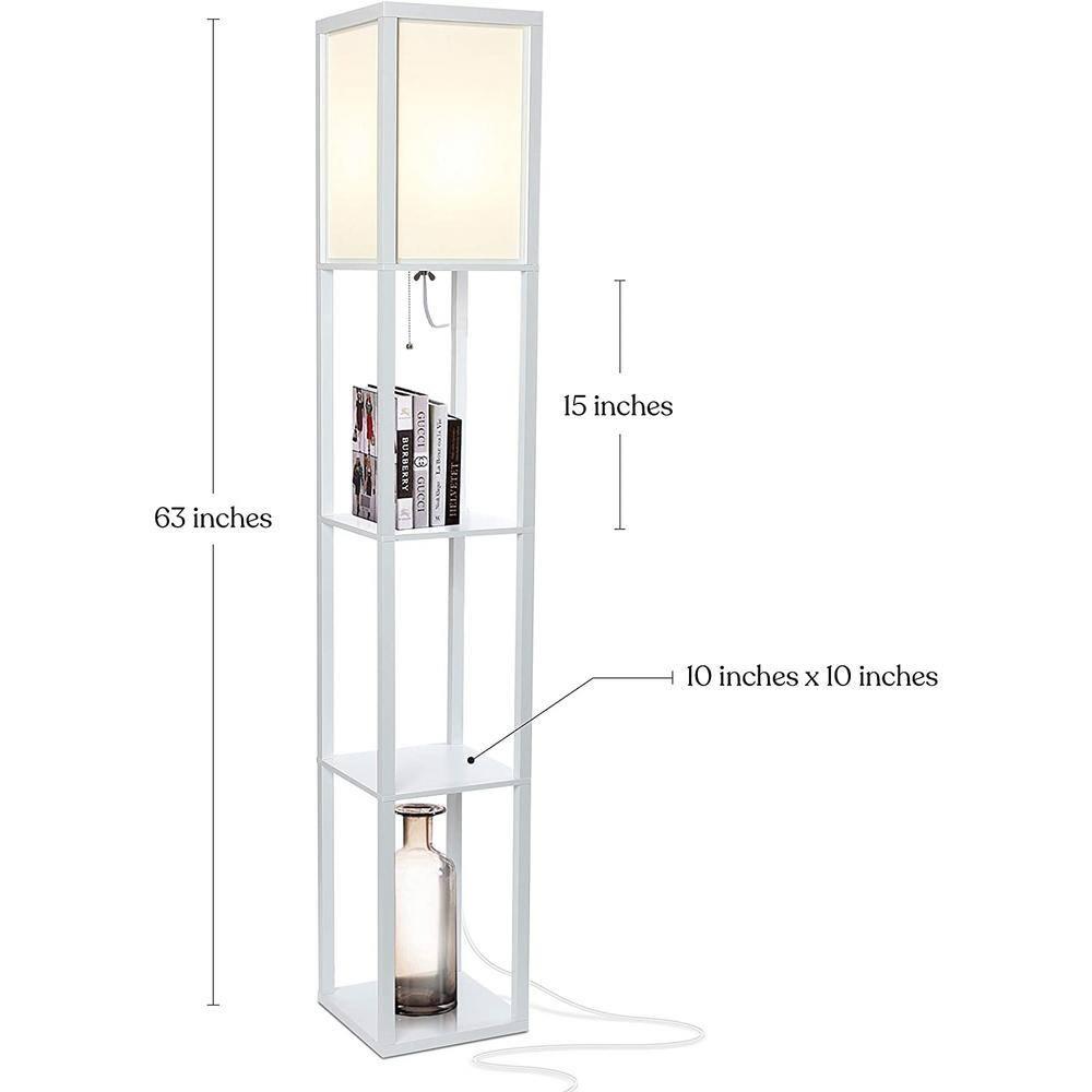 Brightech Maxwell - Modern LED Shelf Floor Lamp - Skinny End Table & Nightstand for Bedroom - Combo Narrow Side Table with Standing Accent Light Attached - Asian Tower Book Shelves - White