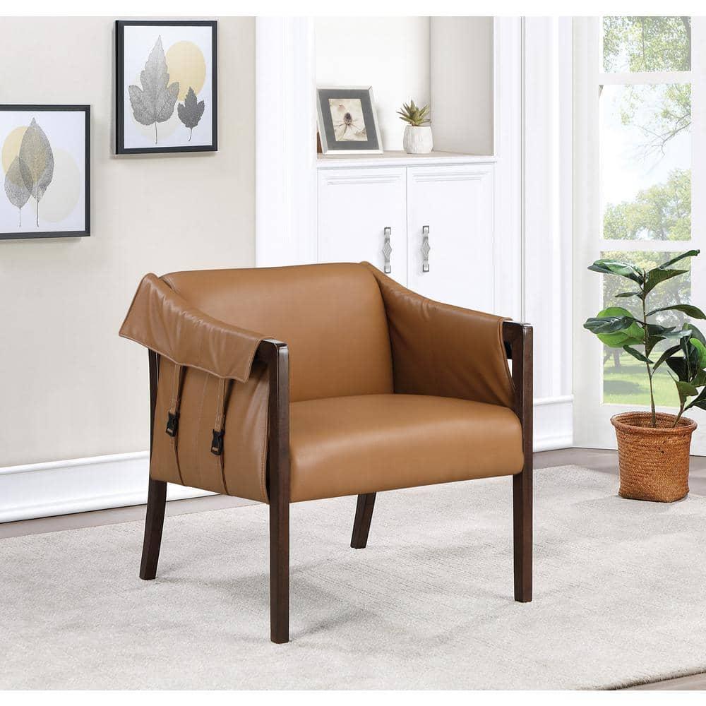 Parkfield Accent Chair in Camel Brown Faux Leather with Walnut Frame