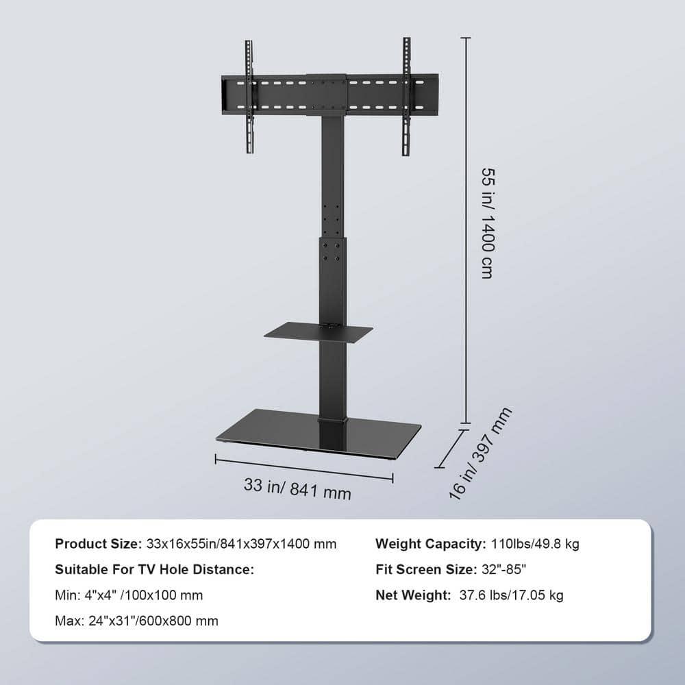 TV Mount Stand, Swivel Tall TV Stand for 32 - 85 in. TVs Height Adjustable with Tempered Glass Base for Bedroom, Study