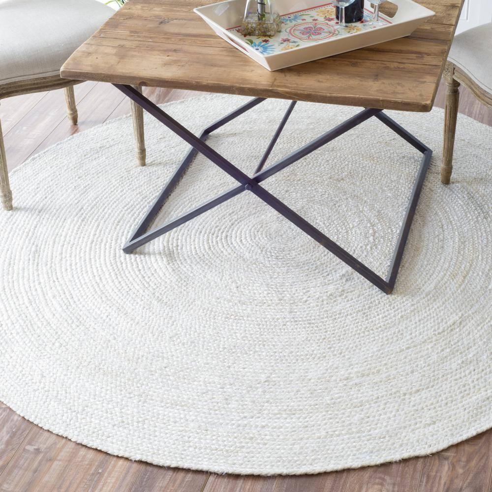 5' Round Hand Woven Rigo Jute Area Rug Off White - nuLOOM: Farmhouse Style, Low Pile, Indoor Use, Classic Pattern