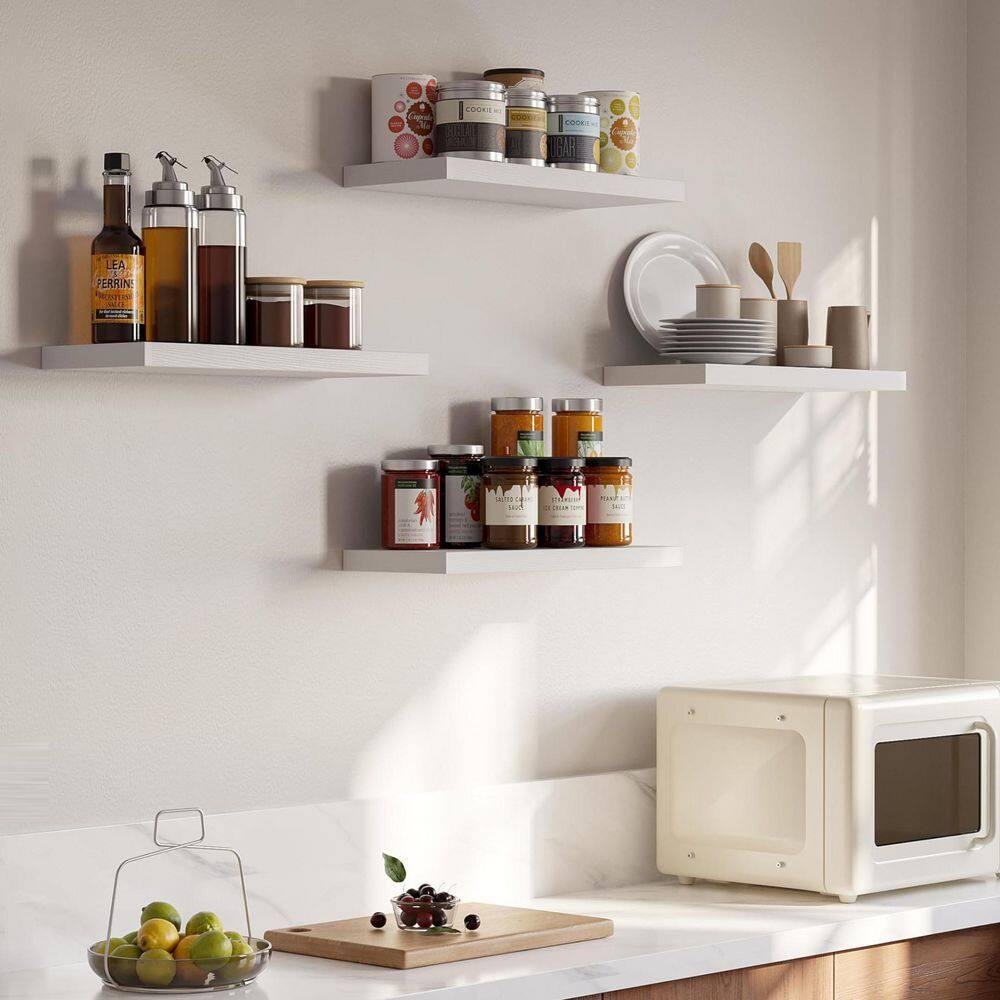 Sorbus 4 Pack Wall Mounted Floating Shelves - for storage and displaying showpieces, home decor items, and other prized possessions (White)