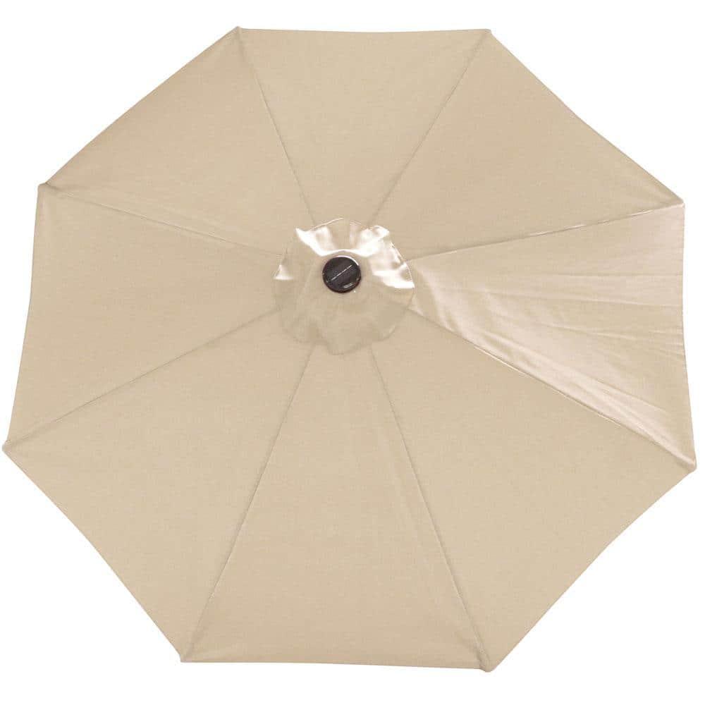 Sunnydaze Outdoor Solar Patio Umbrella with Polyester Canopy, LED Lights and Push Button Tilt and Crank - 9' - Beige
