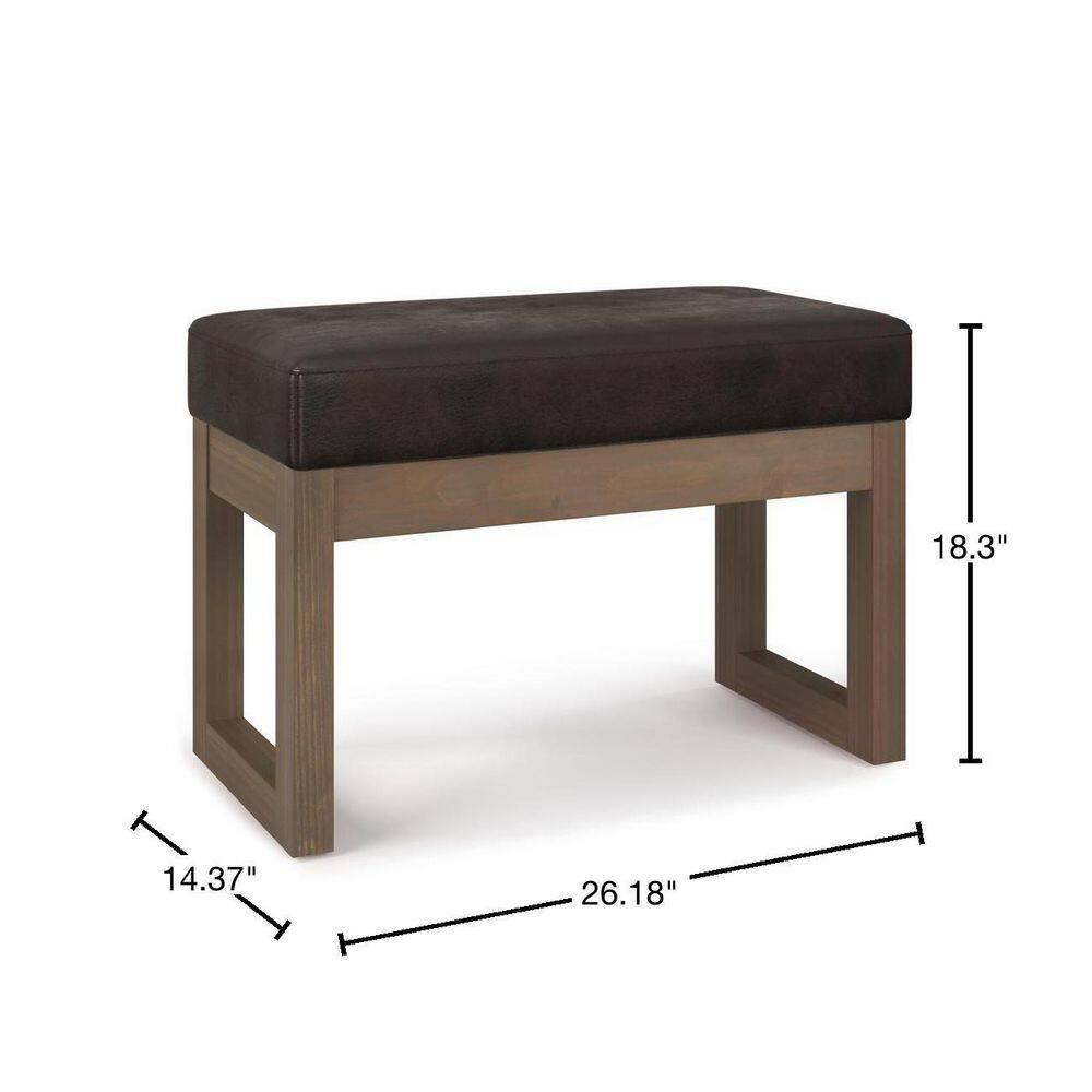Simpli Home Milltown 26 inch Wide Contemporary Rectangle Footstool Ottoman Bench in Distressed Brown Faux Leather