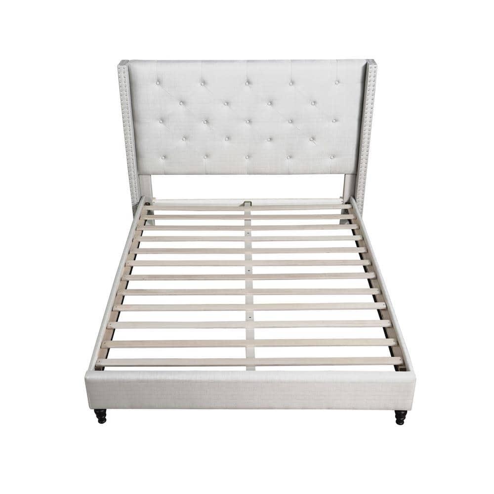Best Master Furniture Valentina Linen Fabric Wingback Platform Full Bed in Beige