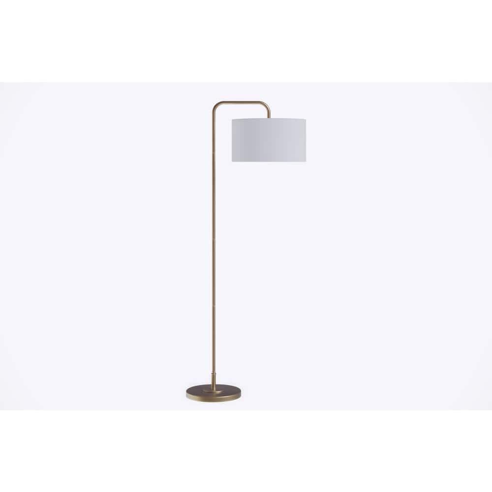 LumiSource Puck 63.75" Contemporary Metal Floor Lamp in Gold Metal from Grandview Gallery: Arc Design, White Drum Shade, UL Listed