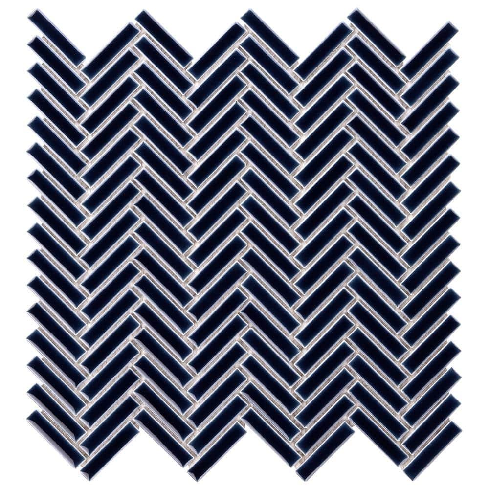 Monogram Herringbone 11.14 in. x 11.14 in. Glossy Porcelain Mosaic Floor And Wall Tile (0.86 Sq. Ft. / Each)