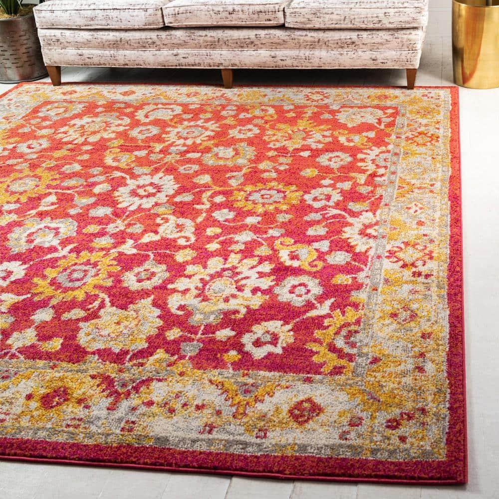 Kalf Floral Rust Red Area Rug