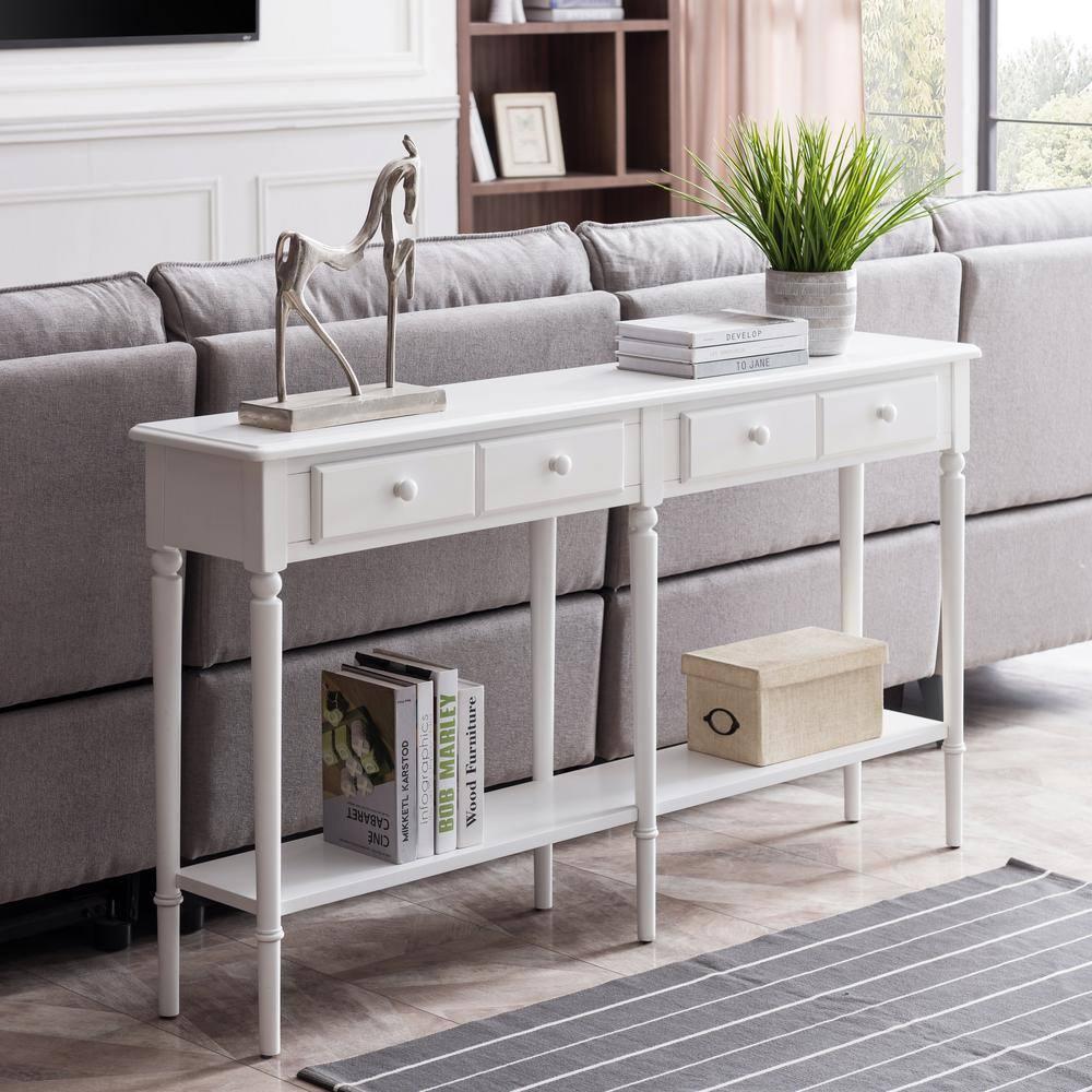 Leick Home Coastal Notions Solid Wood Console Table with Shelf, White