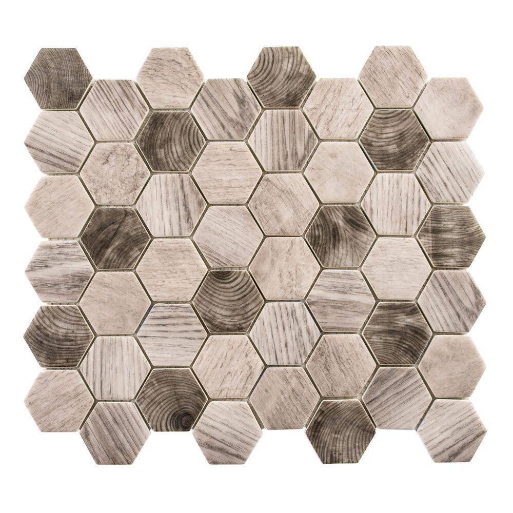 SAMPLE-Terrain Oslos Brown 2-in. Honeycomb Wood Look Matte Glass Mosaic Wall & Floor Tile