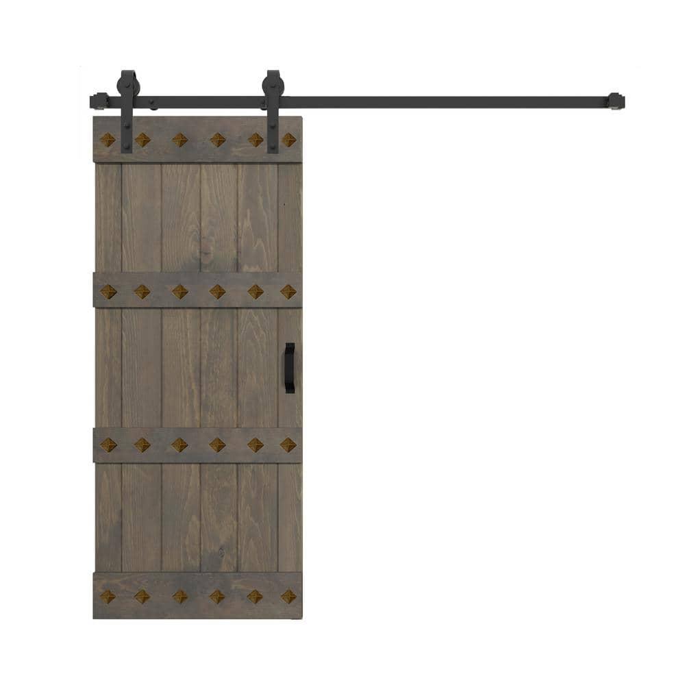IsLife 84'' Solid Wood Paneled Matte with Installation Hardware Kit Barn Door