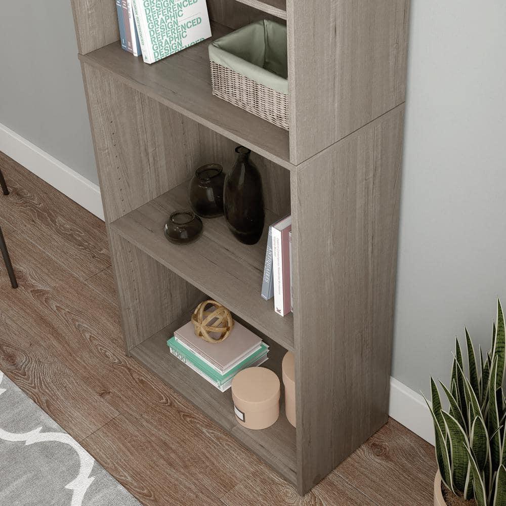 71.18"5 Shelves Beginnings Vertical Bookcase Silver Sycamore- Sauder: Modern Storage, MDF Frame: Paper Laminate Surface