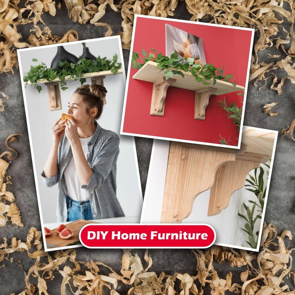 Two-Way Bracket - 9 in. x 7 in. x 3.5 in. - Sanded Unfinished Hardwood - Countersunk and Pre-Drilled - DIY Home Shelving