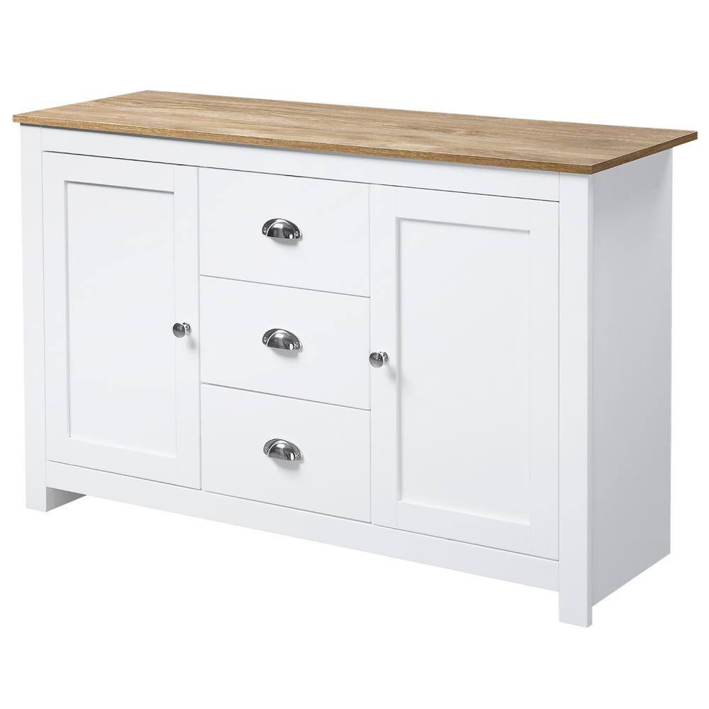 HOMCOM Kitchen Sideboard with Adjustable Shelves, Dining Buffet Cabinet with 3 Storage Drawers, White