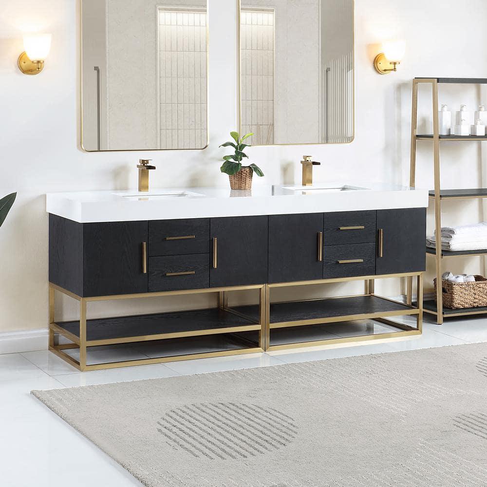 Altair Design Bianco 4-Drawer Composite Stone & Wood Vanity in Black Oak/White