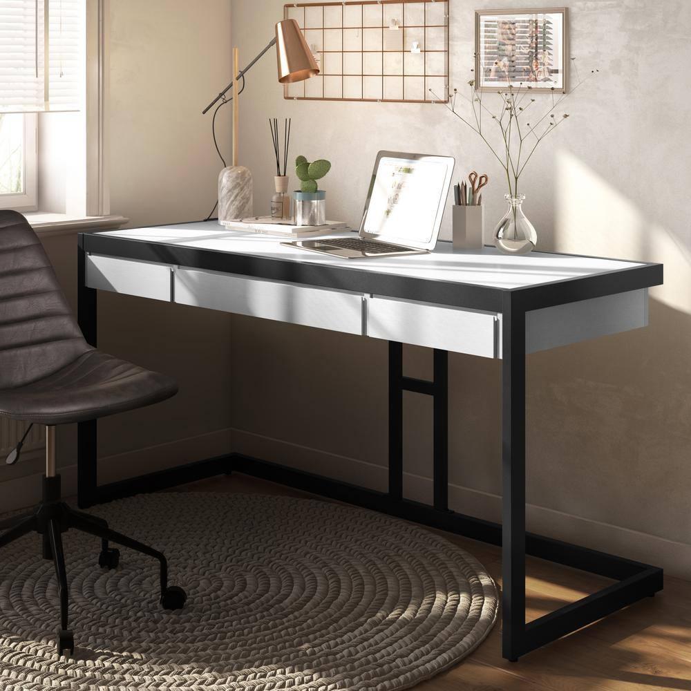Simpli Home Erina SOLID ACACIA WOOD 60" Desk in Distressed White