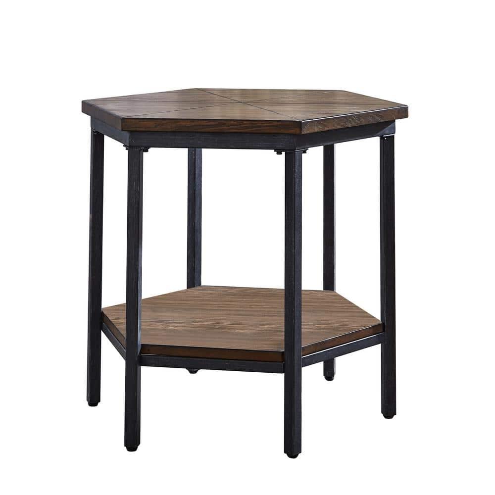 Ultimo Hexagon End Table Metal Brown - Steve Silver Co.: Adjustable Height, Wood Top, Dry Dust Care