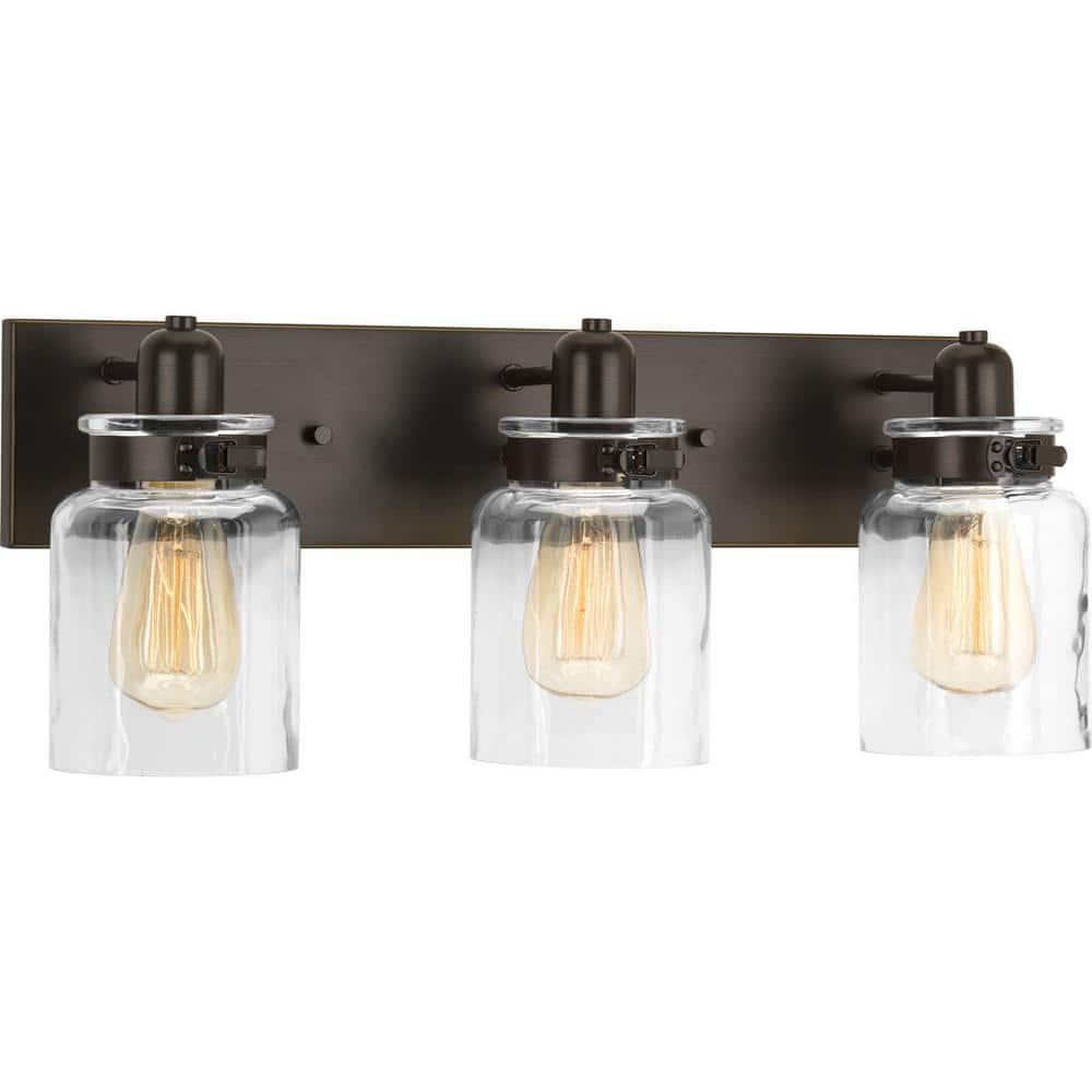 Progress Lighting Calhoun 3-Light Bath Vanity, Steel, Antique Bronze, Clear Glass Shade