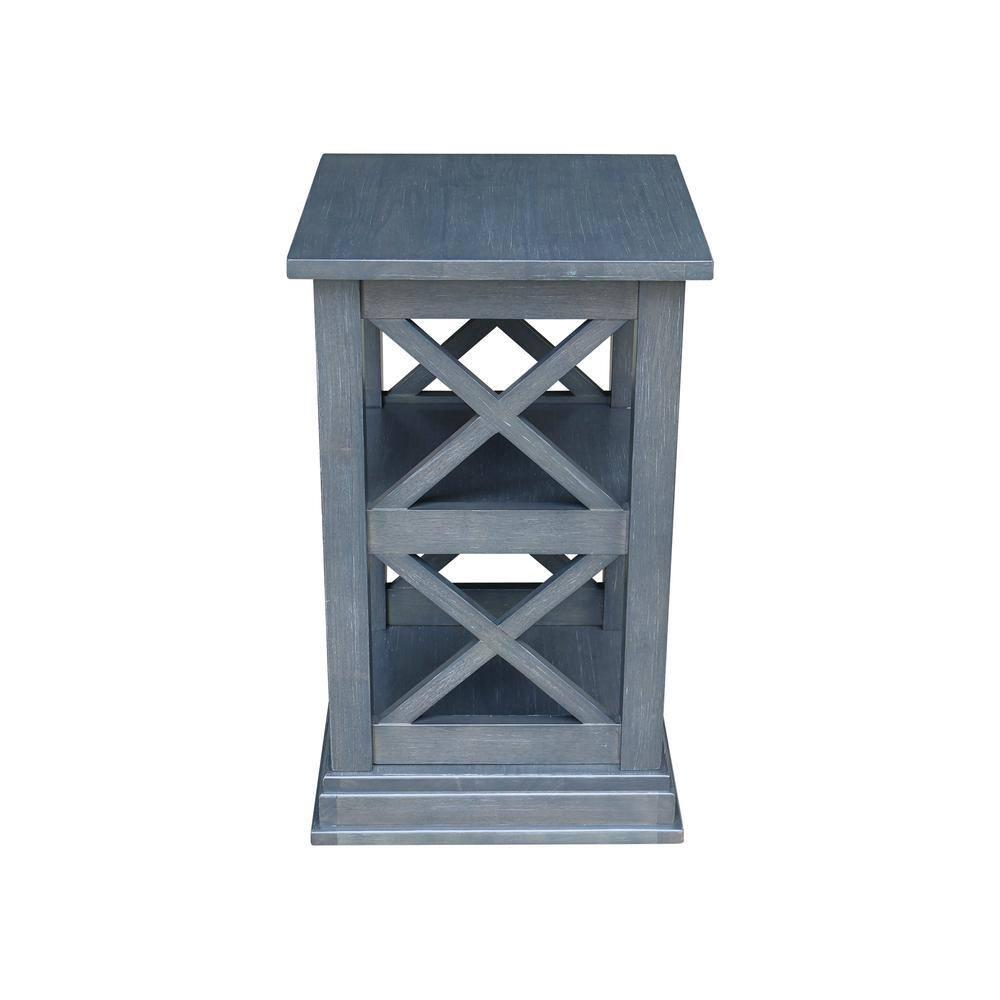 Hampton Accent Table with Shelves Heather Gray/Antique Washed - International Concepts: Solid Wood, Fixed Shelf Storage