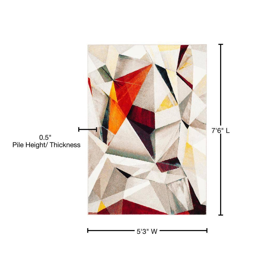Porcello PRL6940 Power Loomed Indoor Area Rug - 5'3"x7'6" - Light Grey/Orange - Safavieh
