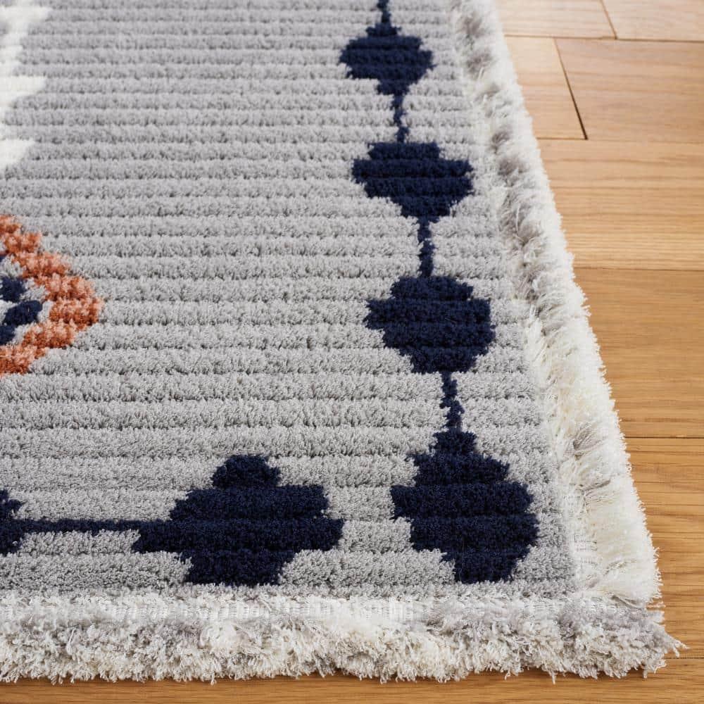 SAFAVIEH Marrakesh Naomi Southwestern Polyester Area Rug, Grey/Blue Rust, 9' x 12'