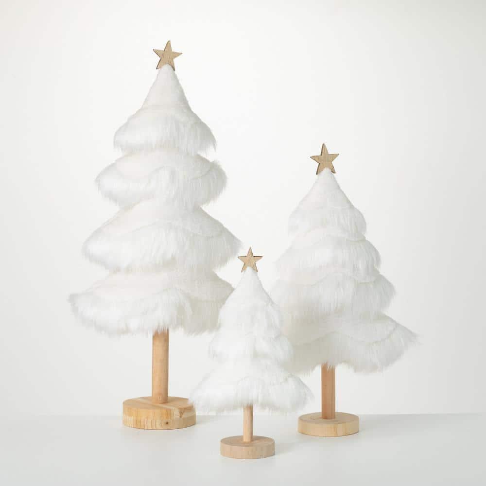 Faux Fur Tabletop Tree White 24"H Wood Set of 3