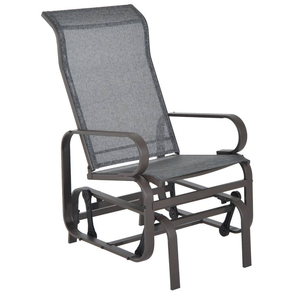 Gray Steel Outdoor Patio Glider Chair with Brown Frame