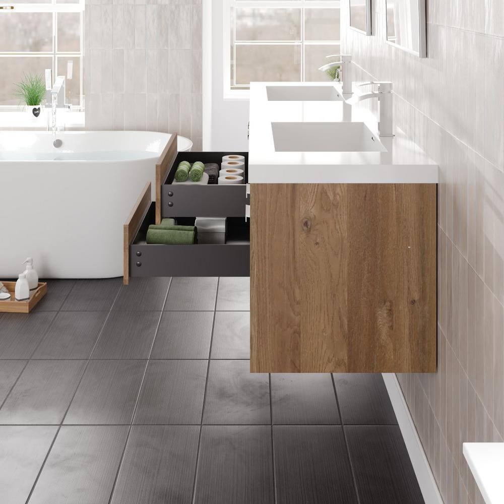 Wade Logan® Wauconda 72"W X 20"D Wall Mount Double Sink Bathroom Vanity With White Acrylic Countertop And Integrated Sinks