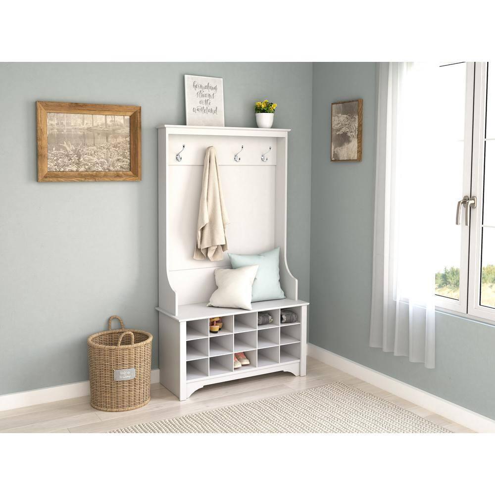 Prepac Wide Hall Tree and Bench with Shoe Storage, White