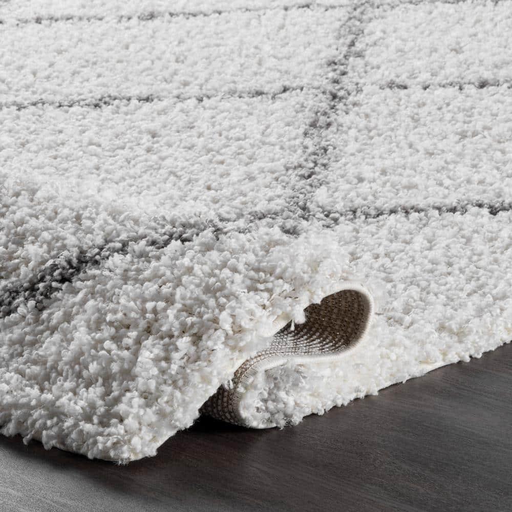 Nuloom Tess Trellis 5 Square Shag Indoor Area Rug for Living Room Bedroom Dining Room Nursery, White/Grey