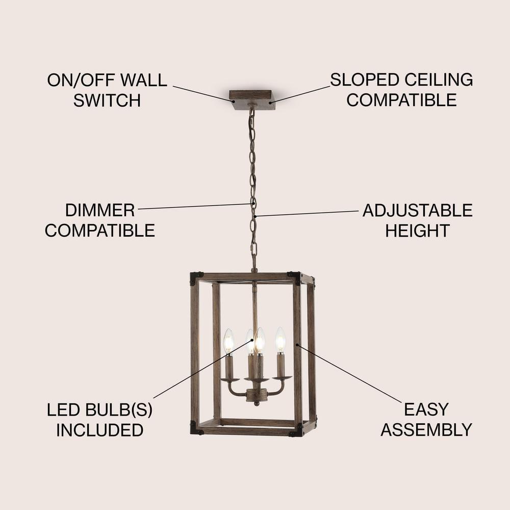 Magnolia 12.13" 4-Light Adjustable Iron Rustic Farmhouse LED Pendant, Brown