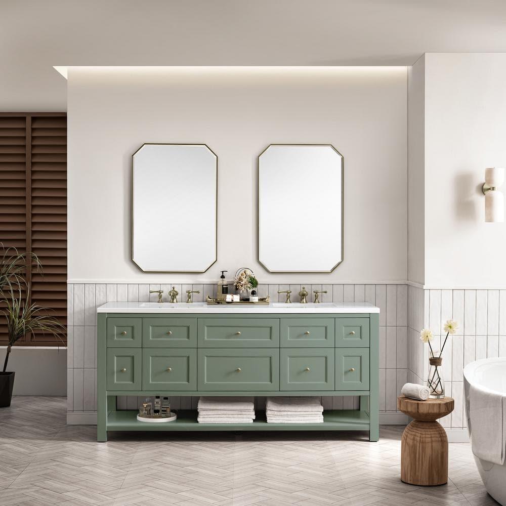 Breckenridge 72'' Smokey Celadon Double Vanity with Brass Knobs