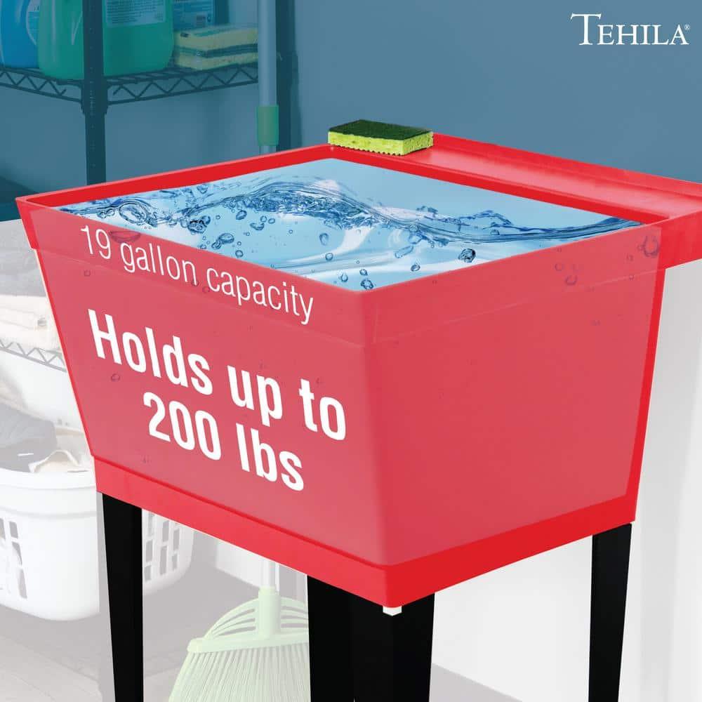 19 Gallon Utility Sink Laundry Tub by JS Jackson Supplies with Adjustable Metal Legs, Ideal for Laundry room, Basement, or Garage Workshop. Heavy Duty Shop Sink. No Faucet Included