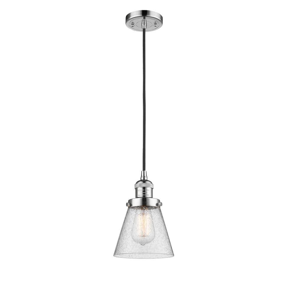 Cone 60-Watt 1 Light Polished Chrome Shaded Mini Pendant Light with Seeded glass Seeded Glass Shade
