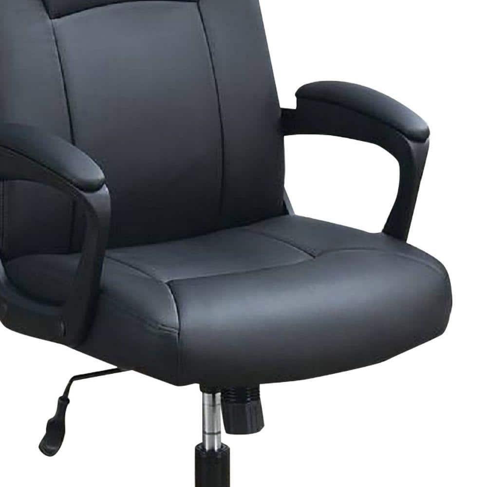 Office Chair with Curved Arms and Leatherette Upholstery Black - Saltoro Sherpi
