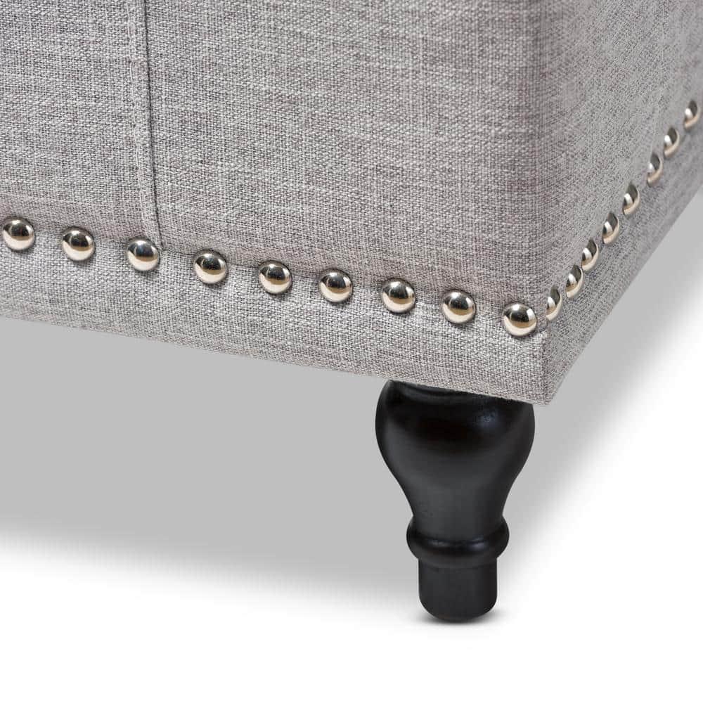 Baxton Studio Kaylee Modern Classic Fabric Upholstered Button - Tufting Storage Ottoman Bench - Grayish Beige: End of Bed, Rectangular Shape