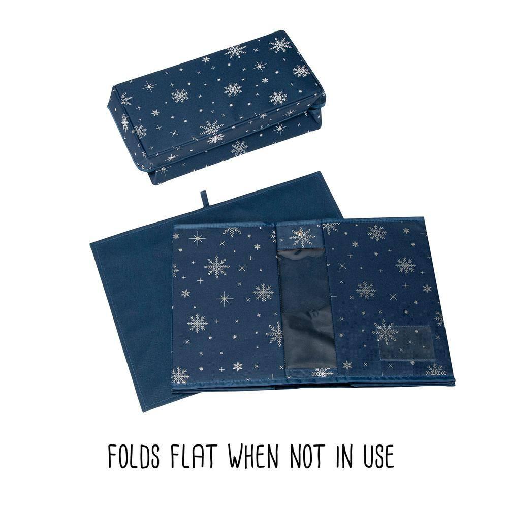 Honey-Can-Do Deluxe Polyester Holiday Décor Storage Box, Navy Snowflake
