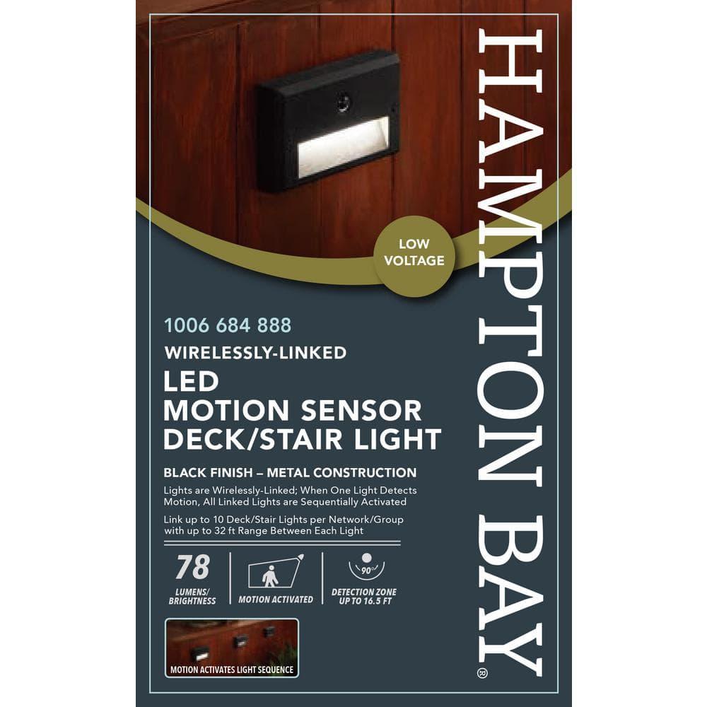 Hampton Bay 15-Watt Equivalent Low Voltage Black Motion Sensing Integrated LED Outdoor Stair Light with Frosted Acrylic Lens