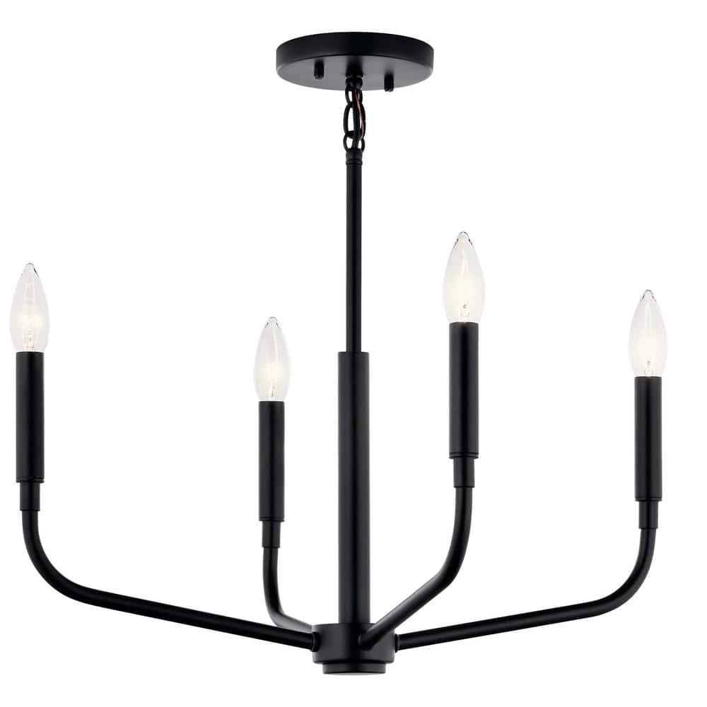Black Mini 4-Light Candle Chandelier with Incandescent Bulbs