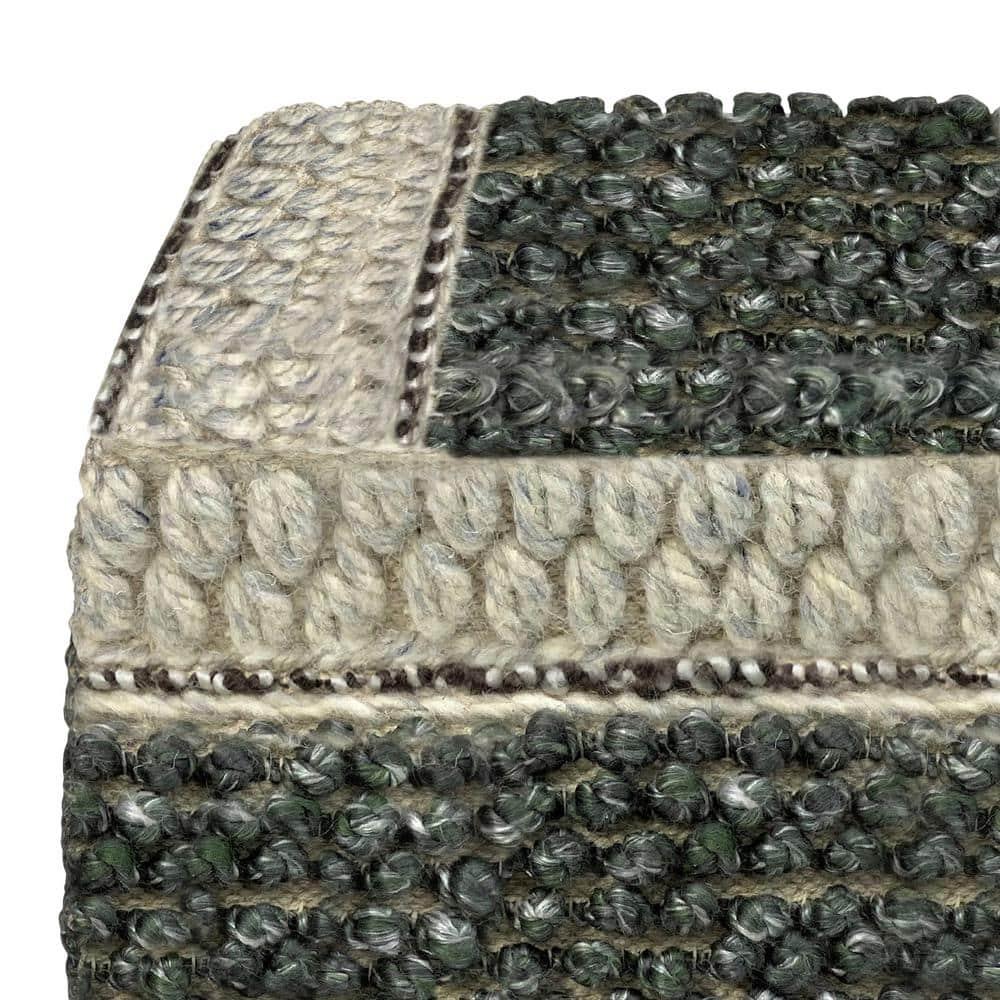 Grady Green and Natural Handloom Woven Square Pouf