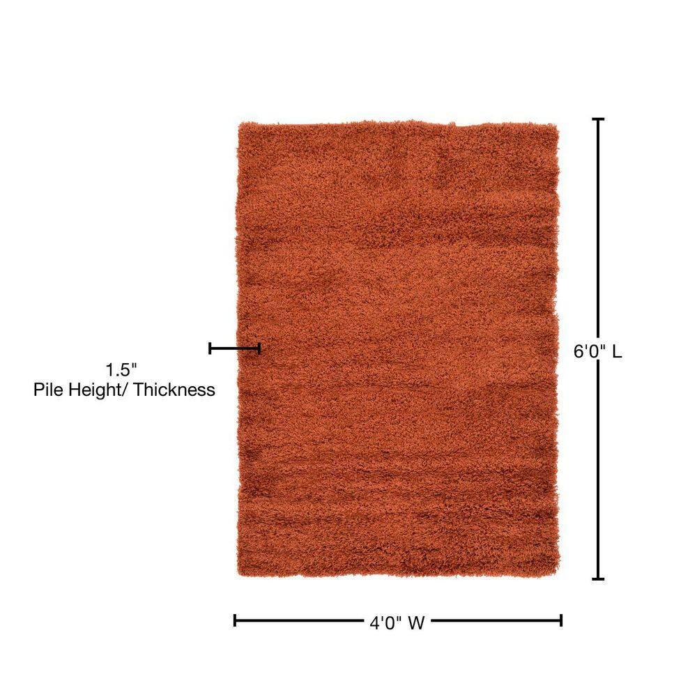 Unique Loom 4' 1 x 6' 1 Solid Shag Terracotta Area Rug