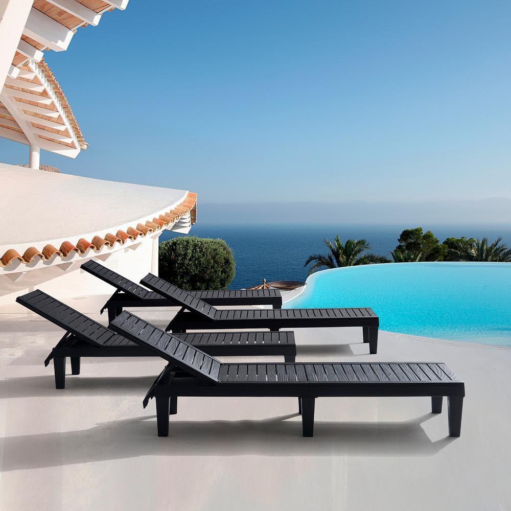 Nestl Waterproof Chaise Lounge Chair - Set of 4 Adjustable Lightweight Black Outdoor Patio Chairs