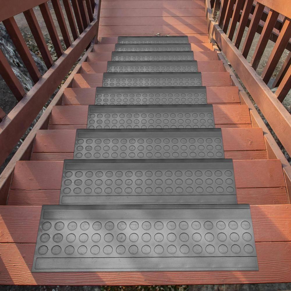 Ottomanson Waterproof, Low Profile Non-Slip Indoor/Outdoor Black Rubber Stair Treads, 10 in. x 25.5 in. & Reviews | Wayfair