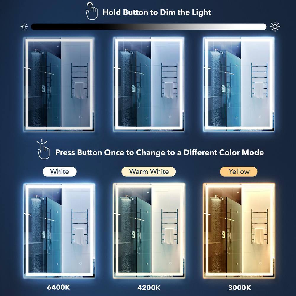 Pax 40 in. W x 36 in. H Large Rectangular Frameless Antifog Front/Back-Lit Wall Bathroom Vanity Mirror with Smart Touch - JONATHAN Y