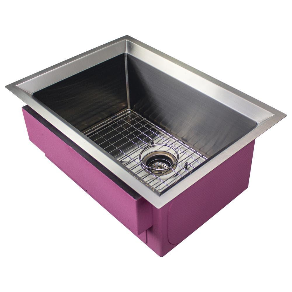 Transolid Studio 26-in x 19-in x 11-in Undermount Stainless Kitchen Sink, SinkPocket, Grid, Strainer
