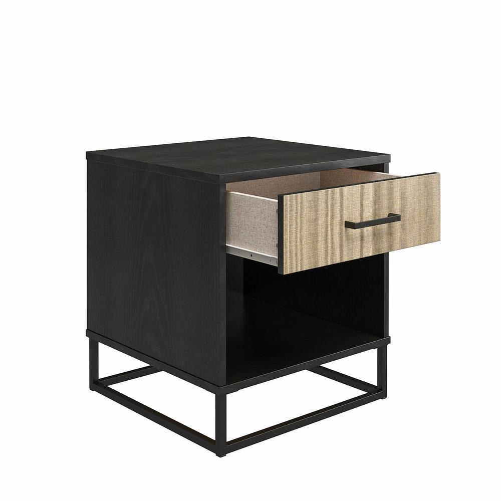 Kelly 1 - Drawer Faux Rattan Nightstand in Black/Brown