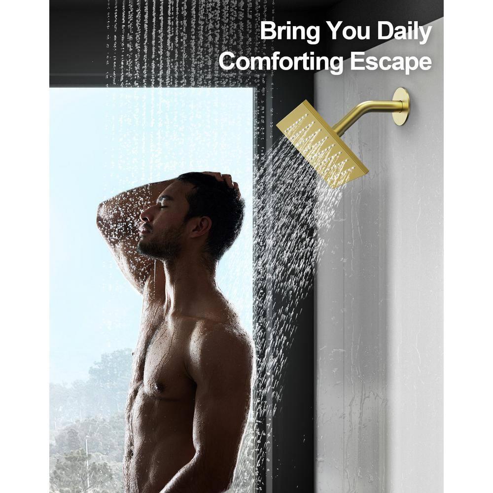 GRANDJOY Dual Wall Mount Rainfall Shower Head System Adjustable 12 inch & 6 inch Shower Faucet Set with Handheld Shower Spray Thermostatic Pressure Balance Value, Brushed Gold