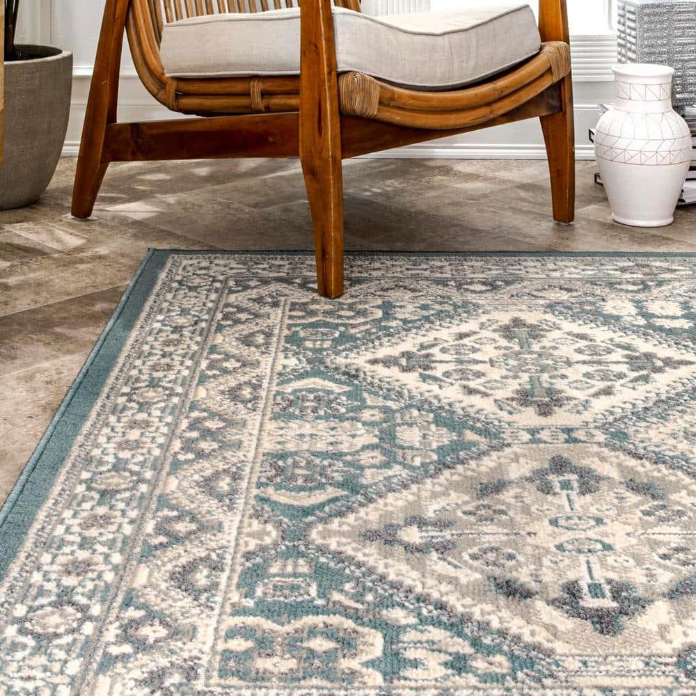 Nuloom 5x8 Becca  Tiled Indoor Area Rug, Blue, Faded Transitional Design, Stain Resistant, BedroomLiving Room, Kitchen,
